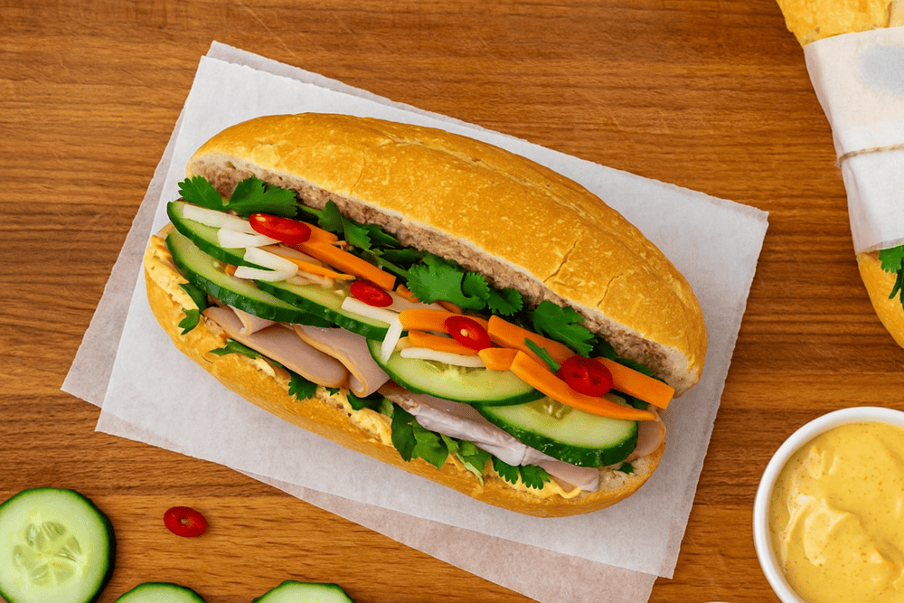 Every bite of banh mi thap cam at Banh Mi Phuong is an incredible mix of savory filling and crispy, buttery flavor of the baguette